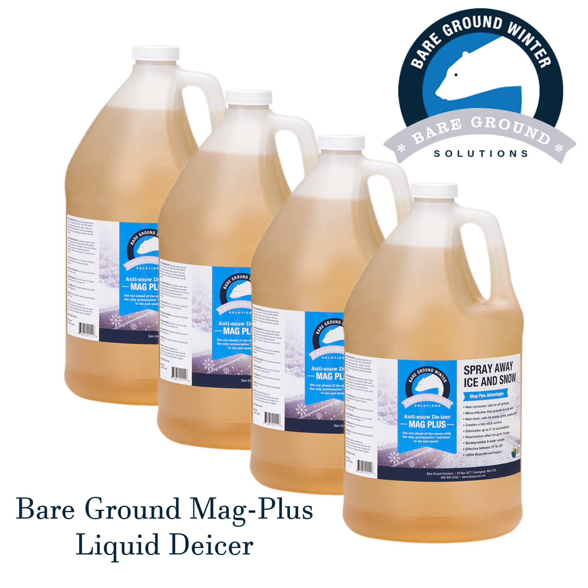 Bare Ground Mag Plus Liquid Deicer,Four 1Gallon Jugs, Model BGS4